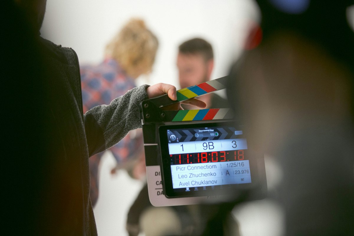 A clapperboard on set