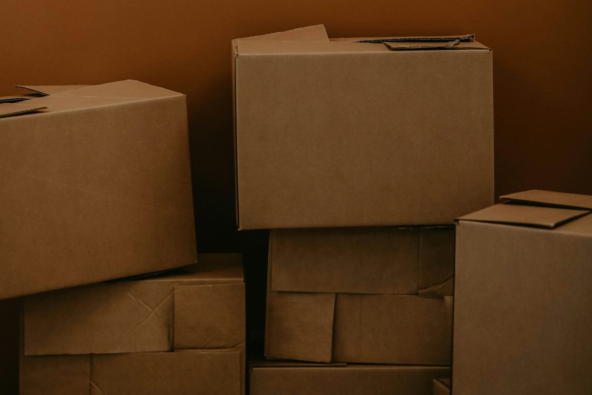 Plain boxes packed and ready to collect