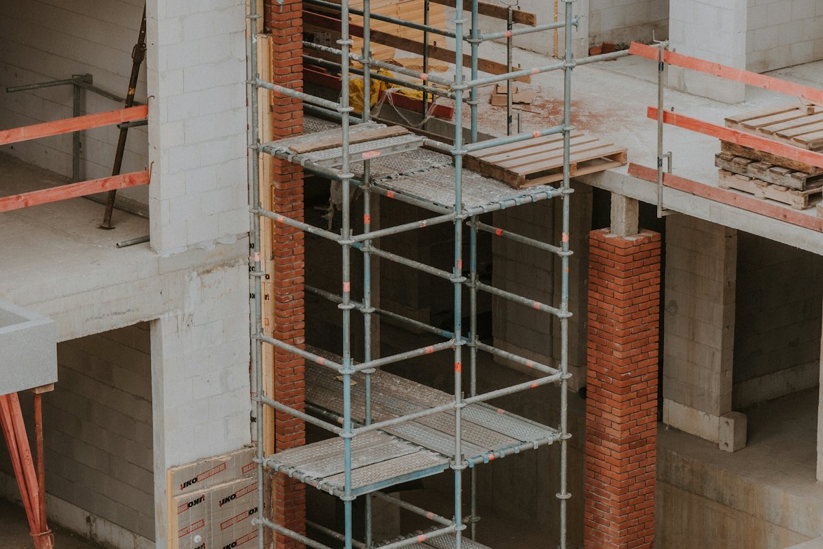 Scaffolding inside a building under construction
